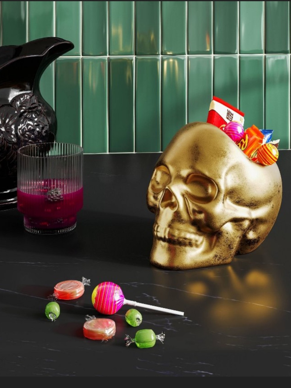 💛💀 New Threshold Gold Stoneware Skull Candy Dish - Bowl - Halloween 💀💛